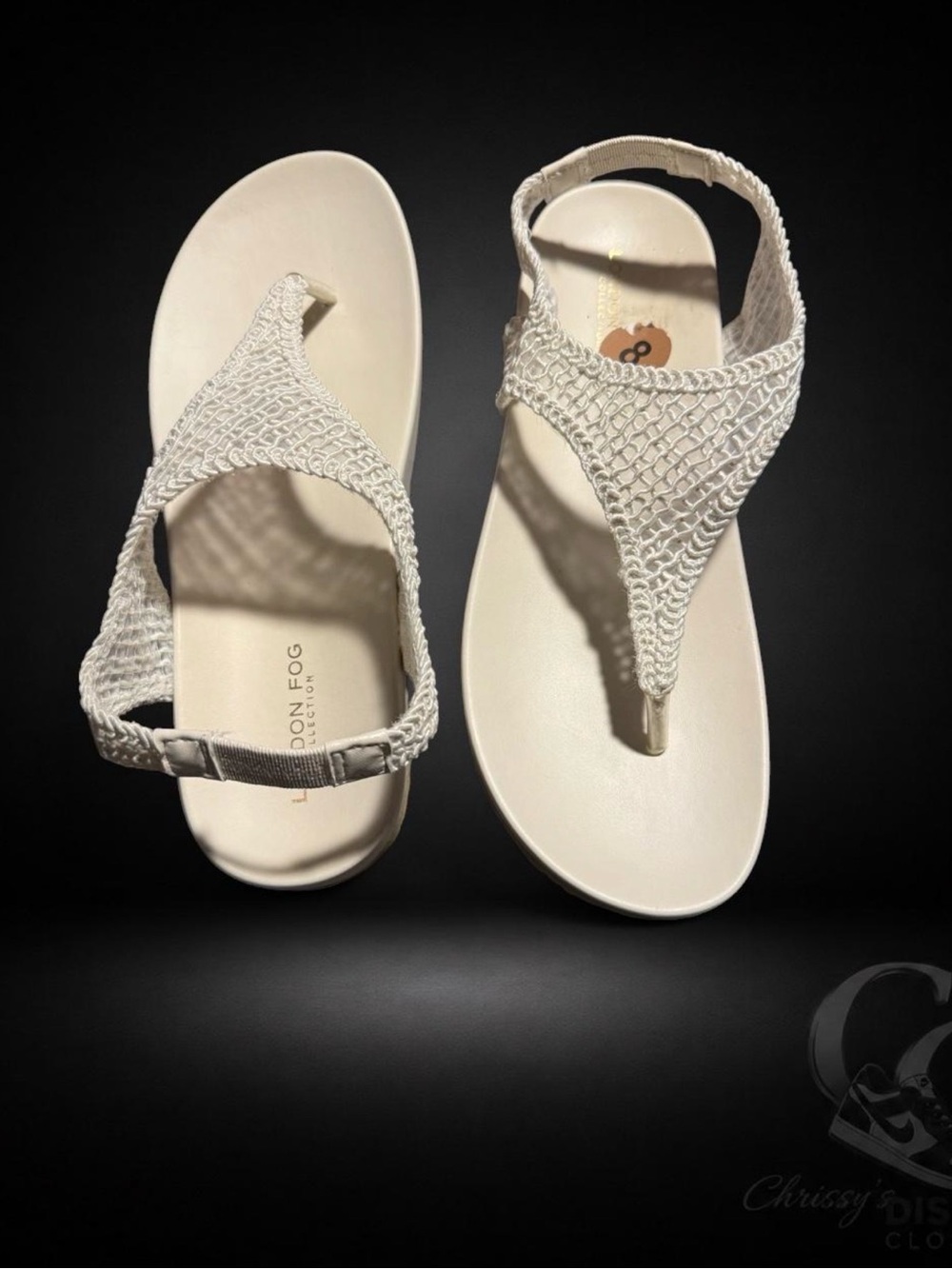 London Fog Women's Cream Braided Slingback Thong Sandals